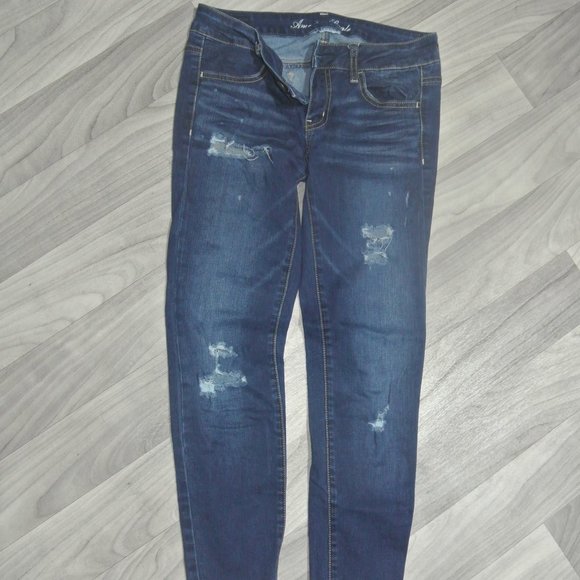 American Eagle Super Stretch 4 Regular 26 X 29 Jeggings Dark Disstressed Destroy - Picture 1 of 11